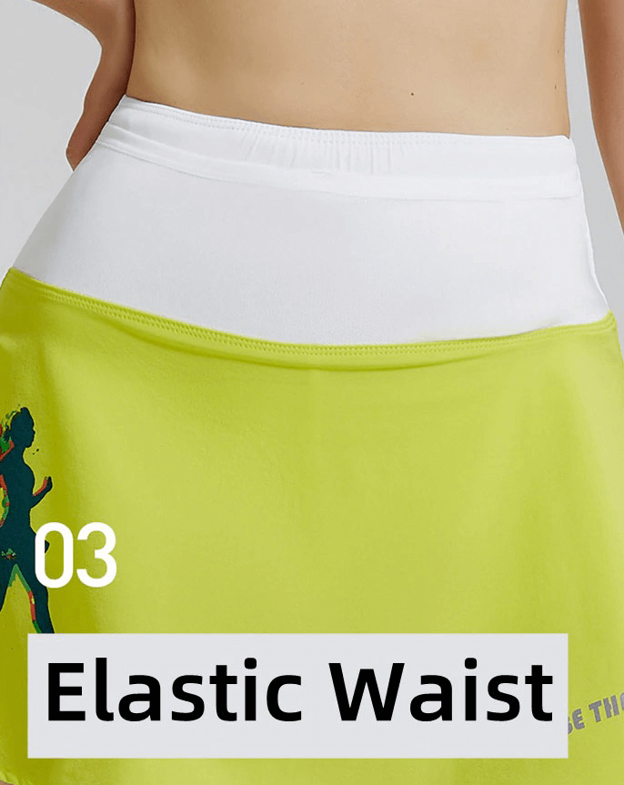 High waist double layer skirt with elastic band, perfect for yoga, running, and tennis. Stylish in bright yellow with a sleek pocket.